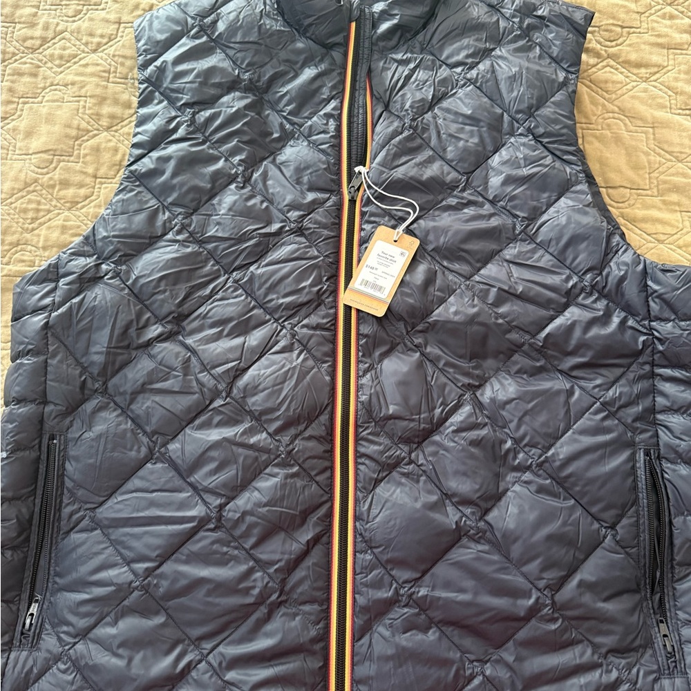 Marine Layer Quilted Navy Vest with Orange Trim